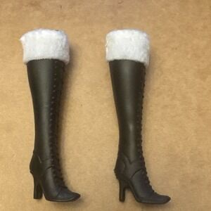 Barbie My Scene Fashion Boutique Kennedy Doll Shoe Black White Fur Boots
